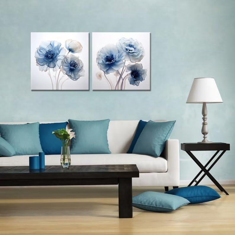 Botanical prints ‌complement a vibrant blue living‌ room look