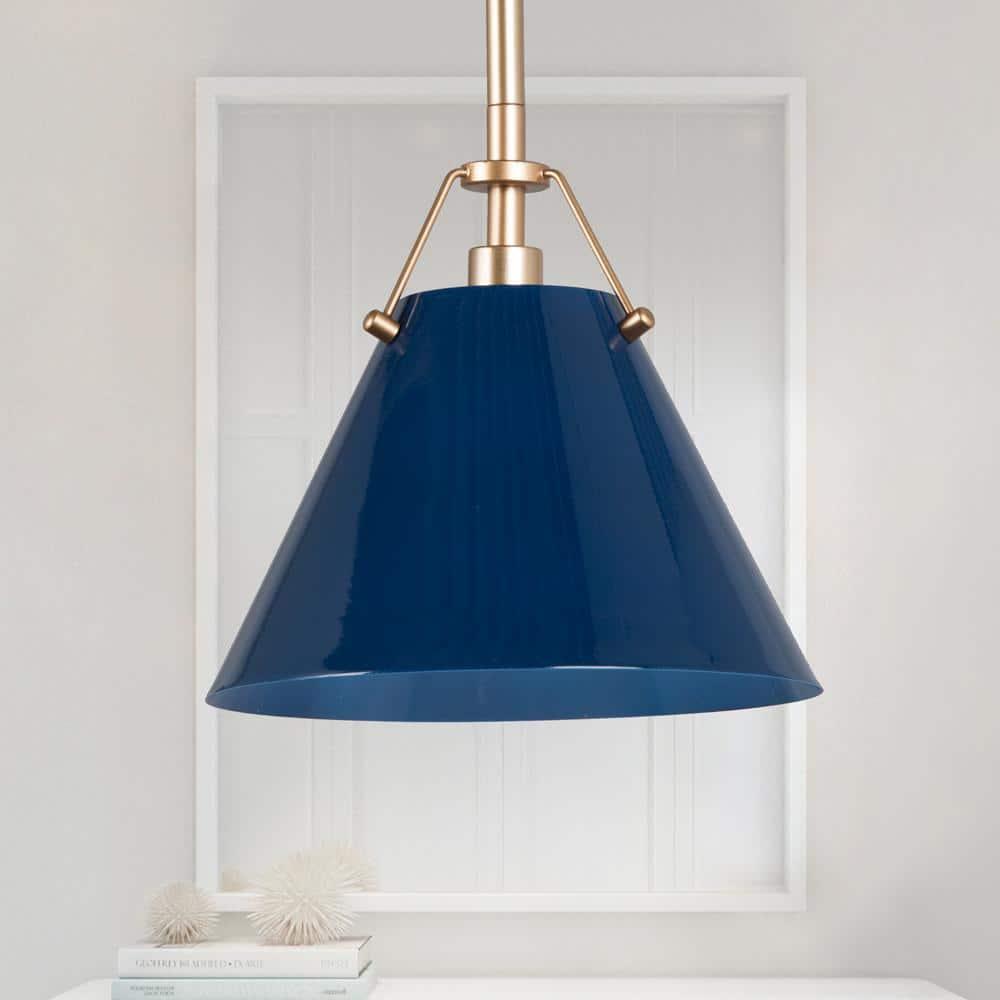 Lighting fixtures in blue hues offer unique visual interest