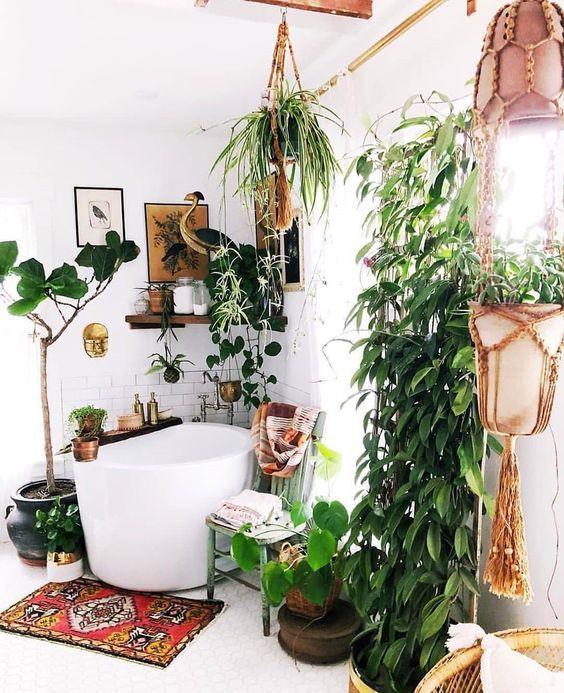 Use indoor plants to bring life into your boho bathroom