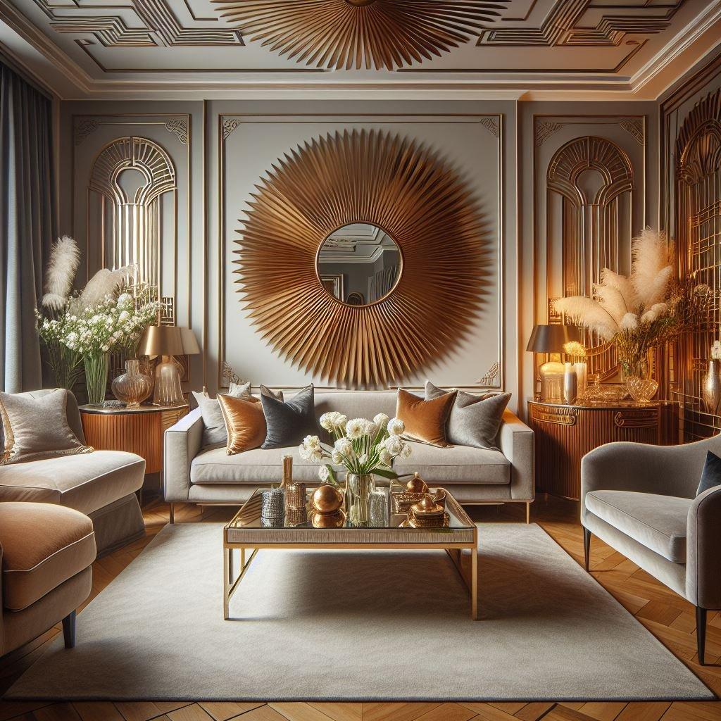 Art Deco Living Room: Revel in glam with bold patterns ‌and metallics