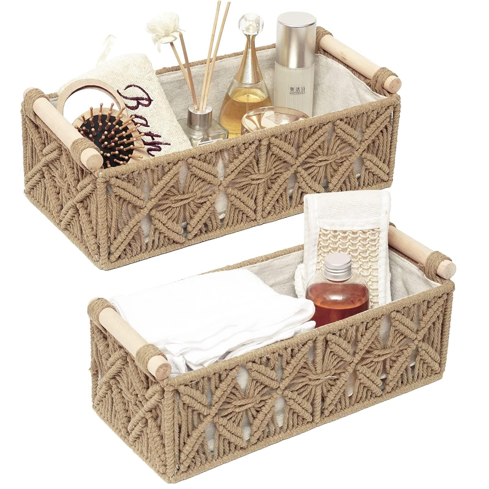 Incorporate woven baskets for organization in your boho bathroom