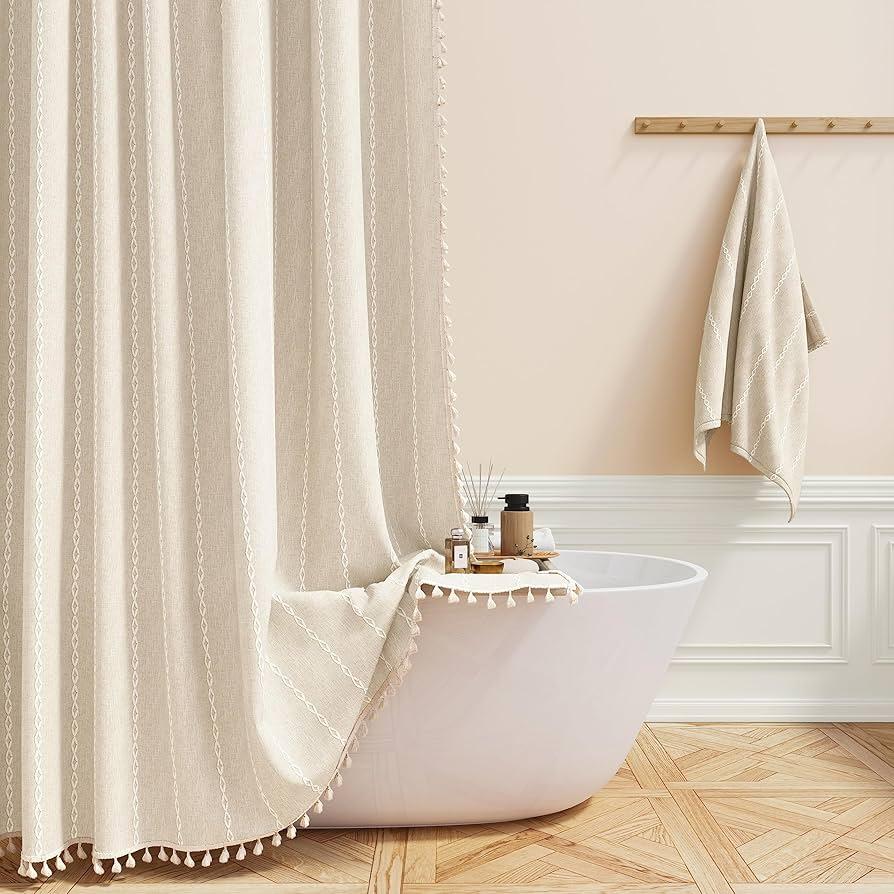 Choose a statement shower curtain to elevate your boho bathroom