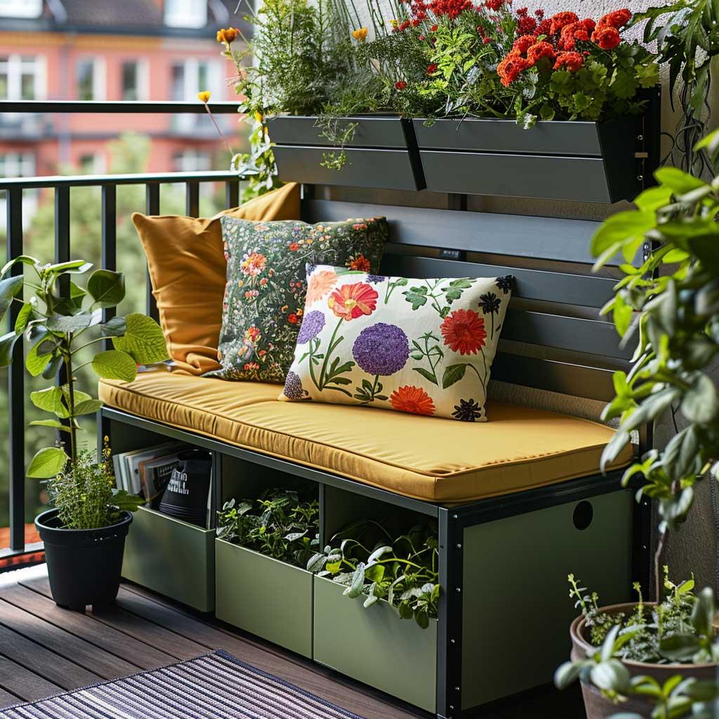 Multi-functional furniture provides ⁣storage and seating on⁤ small balconies