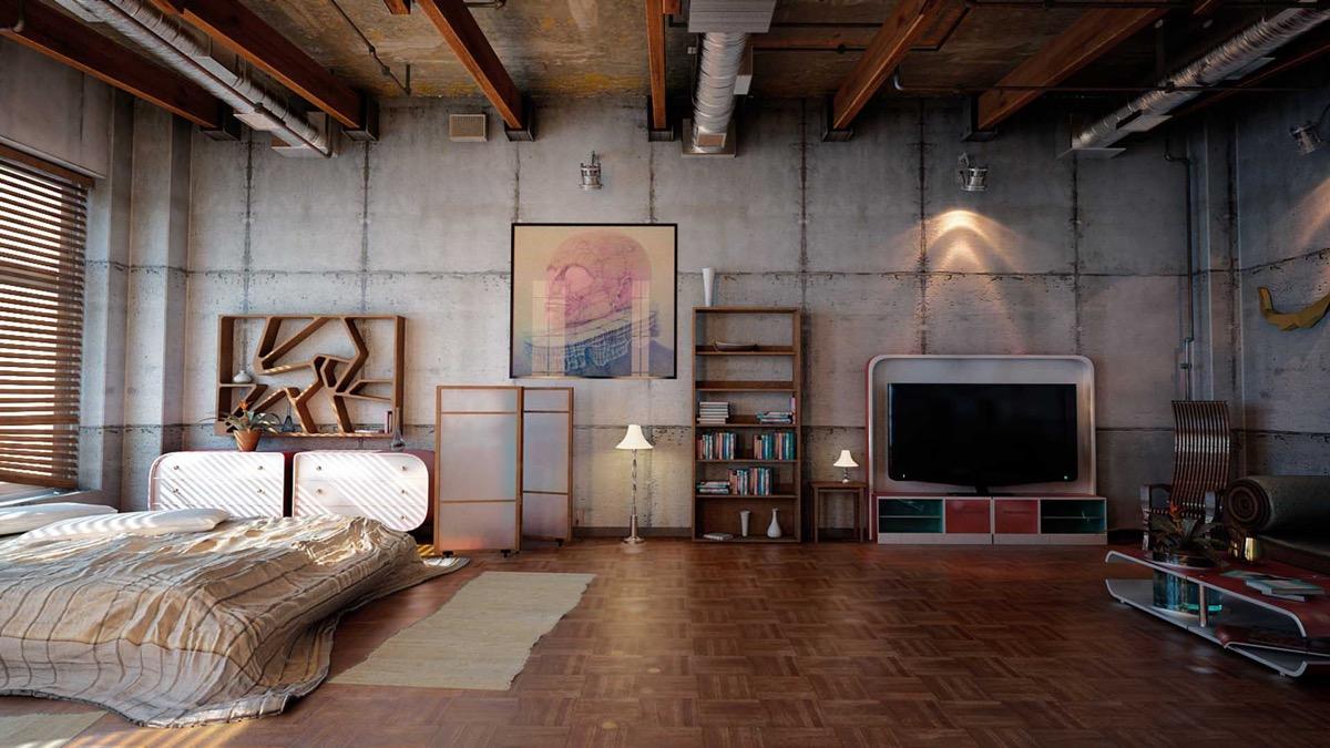 Industrial bedroom: ⁢Exposed brick and metal accents create a ⁣modern edge