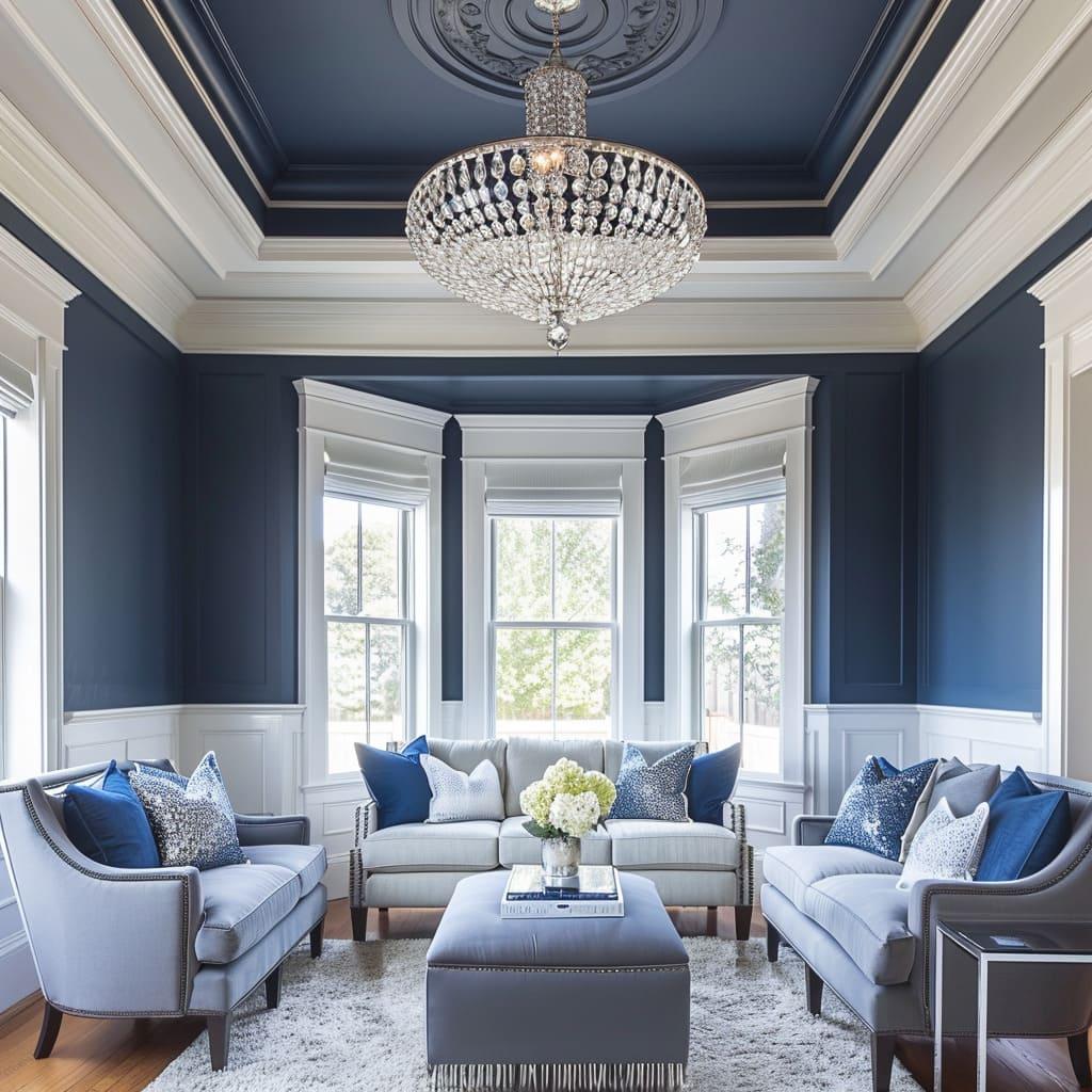 Add a statement ⁣chandelier to elevate your‌ blue living room style