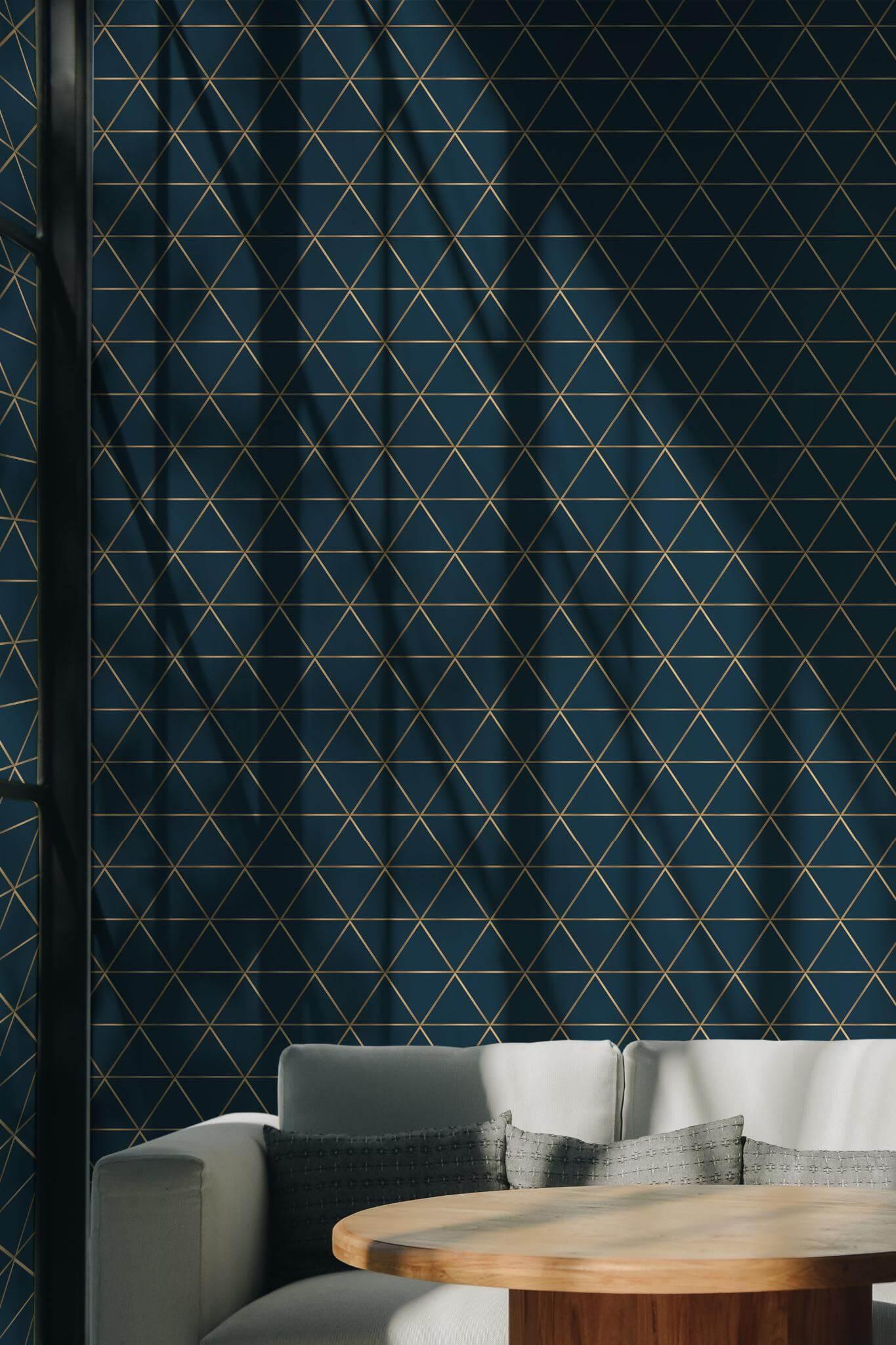 Play ‌with geometric patterns to add interest to your blue living room