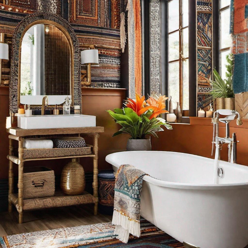 Incorporate eclectic mirrors for a unique boho bathroom look