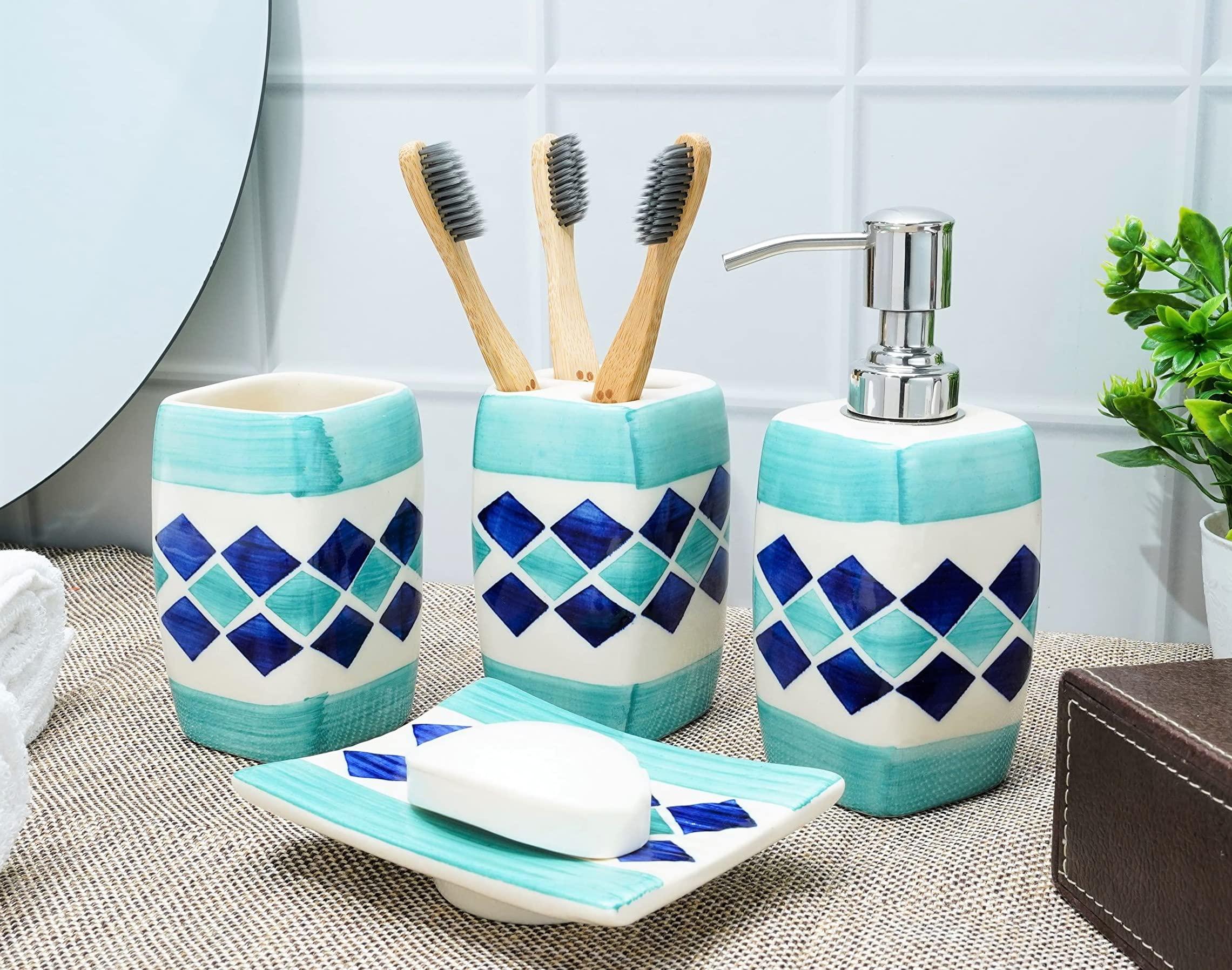 Hand-painted ​pottery accessories​ for unique boho bathroom elegance