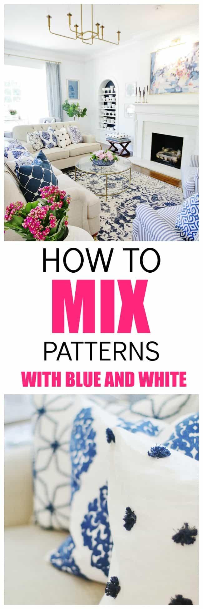 Mix⁢ patterns like stripes and florals⁢ in⁢ your blue living room