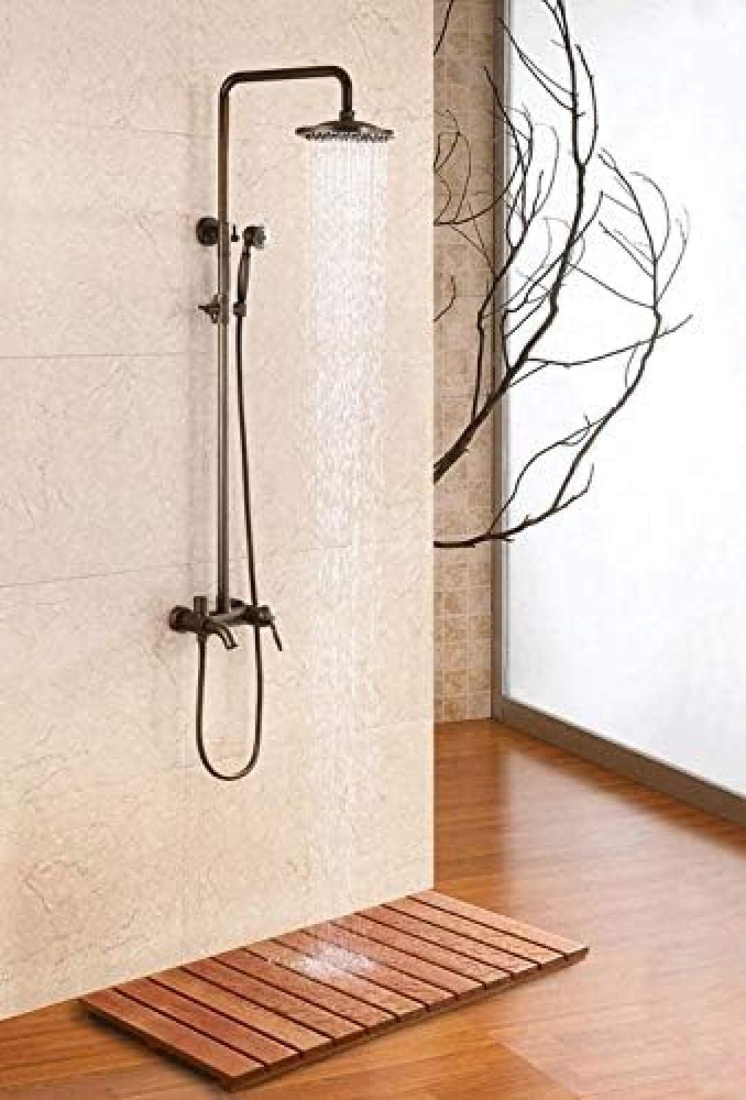 Install a rain shower head to elevate your wooden bathroom experience