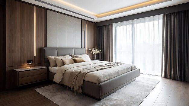 Utilize soft, ambient lighting for a cozy minimalist bedroom atmosphere