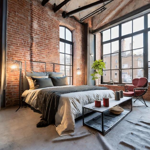 Industrial Bedroom: Combine metal and exposed bricks for an edgy look