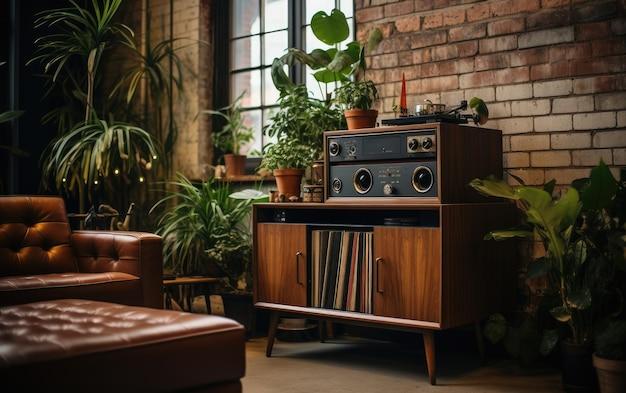 Add a retro record player for a fun, vintage living room‌ vibe