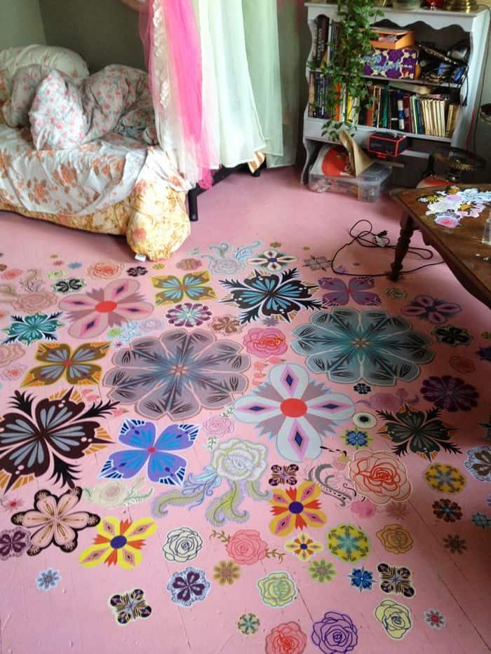 Paint the floor with a colorful pattern for a unique touch