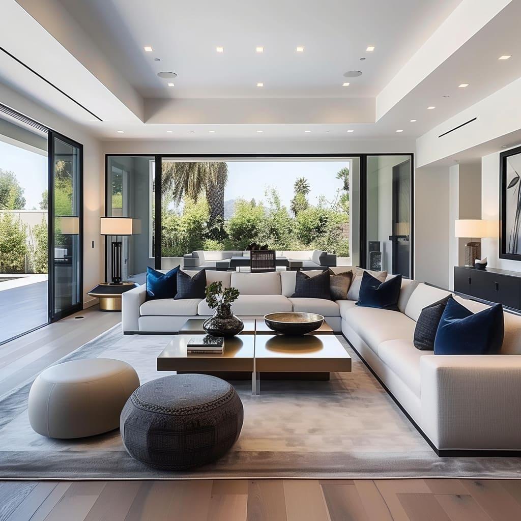 Contemporary Living Room: Sleek forms and cutting-edge design define​ this space