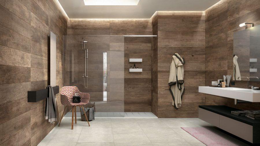 Use large wooden bathroom tiles for a seamless ‍and polished floor design