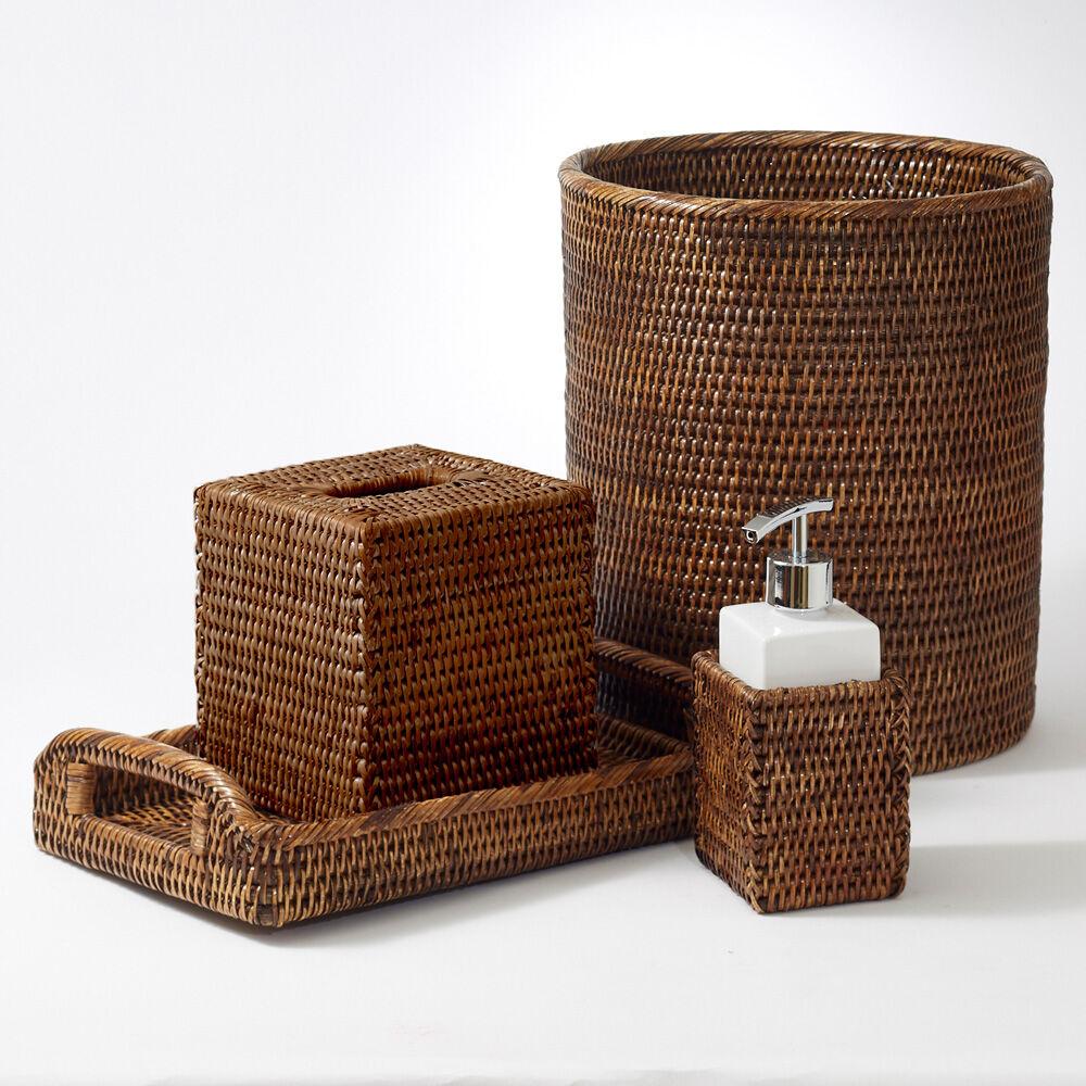 Incorporate rattan accents for a natural boho bathroom touch