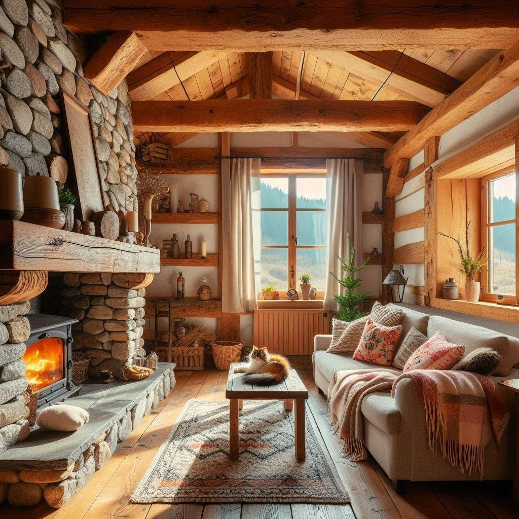 Farmhouse Living Room: Rustic charm and ⁤warm ⁢wood⁣ create inviting spaces