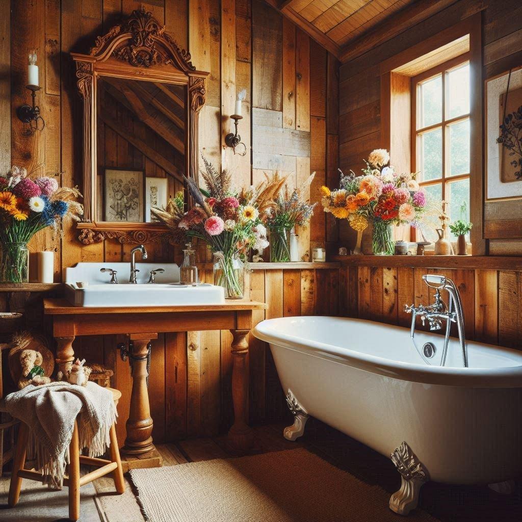 Choose natural wood finishes‌ for cabinetry, boosting rustic charm in your farmhouse bathroom