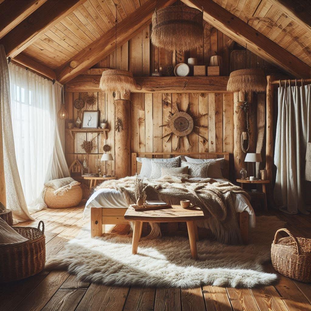 Rustic Bedroom: Unleash warmth with wooden beams and cozy textiles