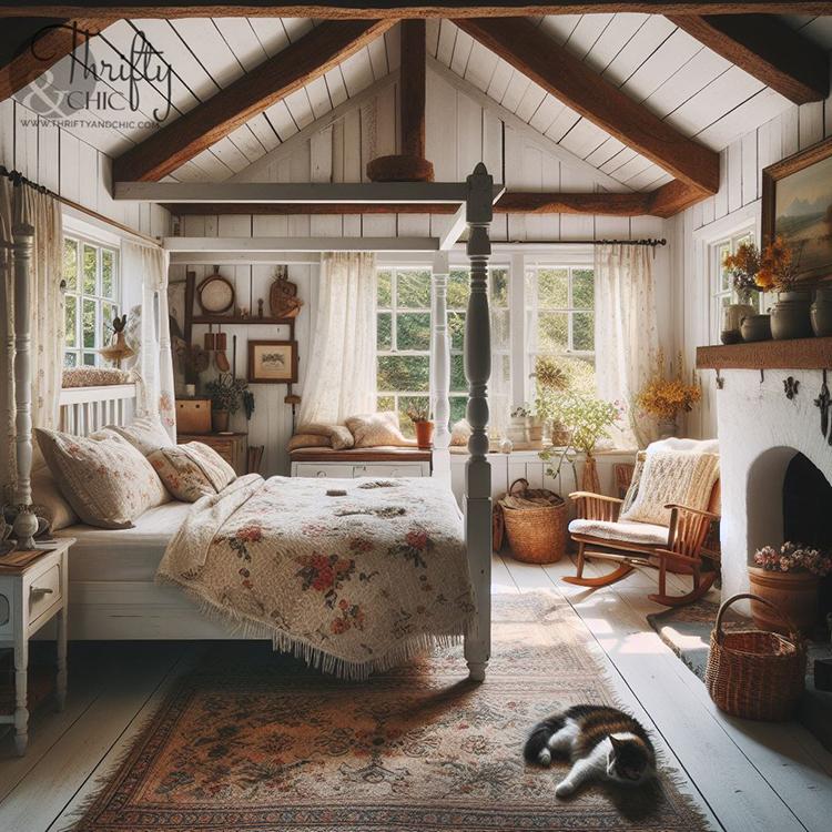 Cottage Bedroom: Charming details and soft hues evoke quaint countryside living