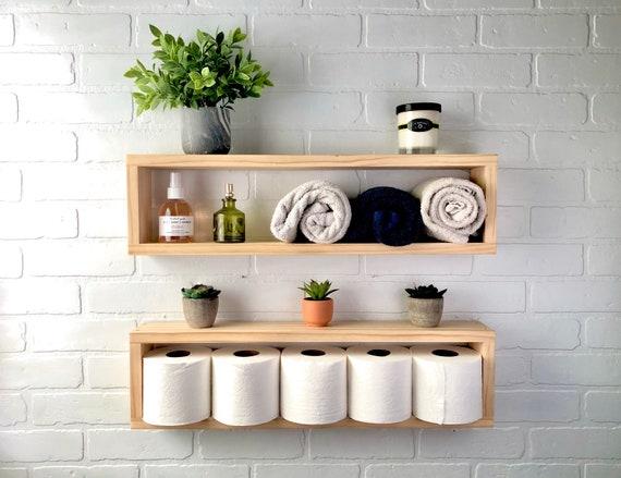 Add wooden shelving for stylish storage solutions in your wooden bathroom