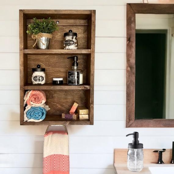 Choose open shelving to display beautiful ​towels and decor in ‌your farmhouse bathroom