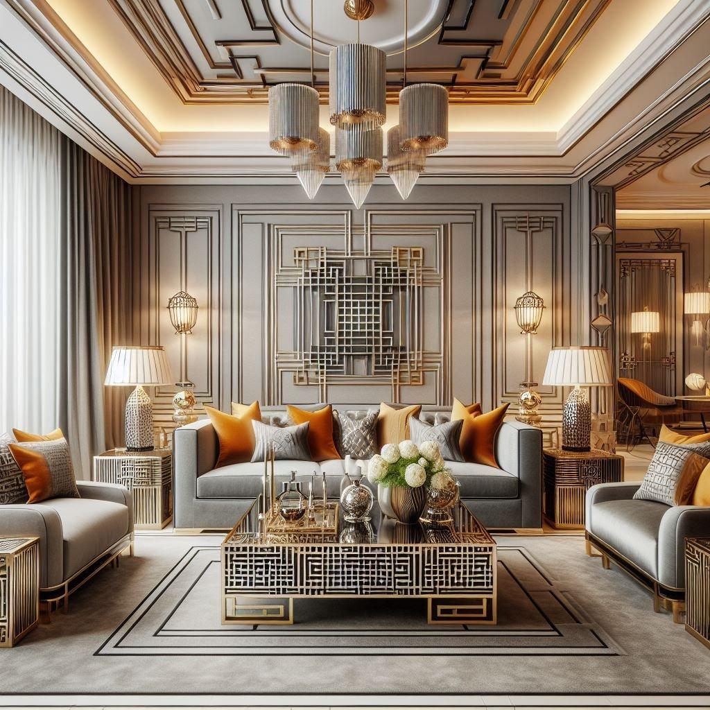 Art Deco Living Room: Glamorous ⁢details and bold colors create sophisticated‍ allure