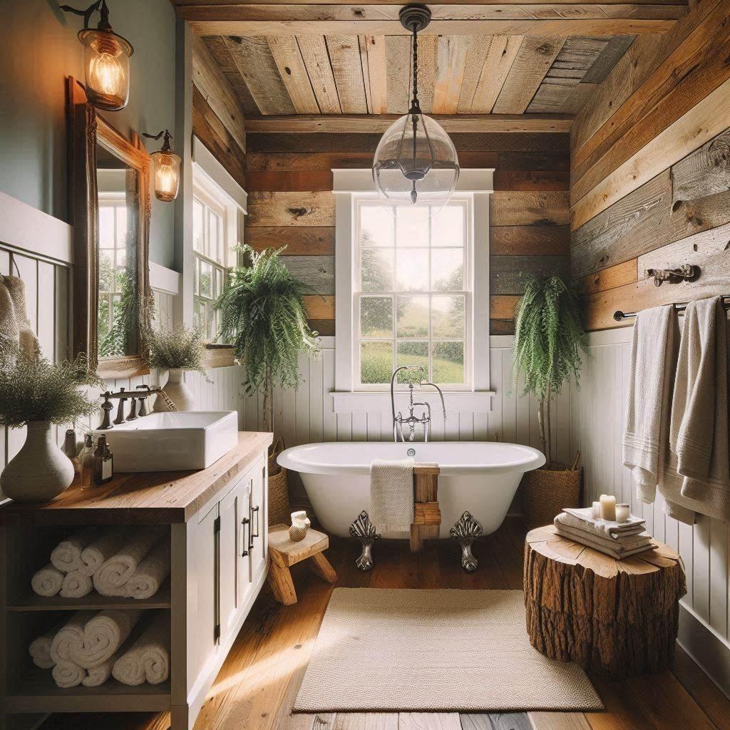 Embrace​ shiplap‍ walls to add rustic charm‌ to ⁢your Farmhouse Bathroom