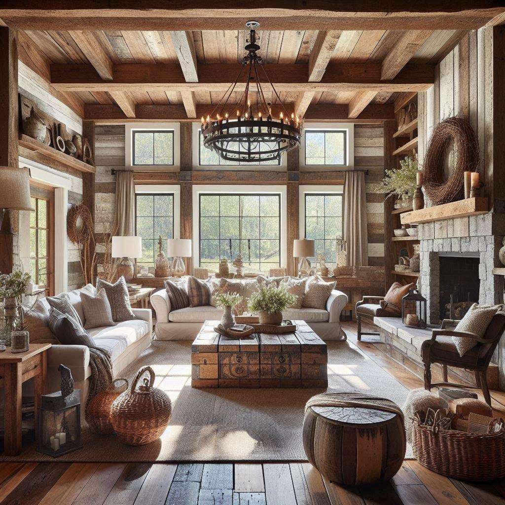 Rustic Living‍ Room: Use reclaimed wood and earthy tones for warmth