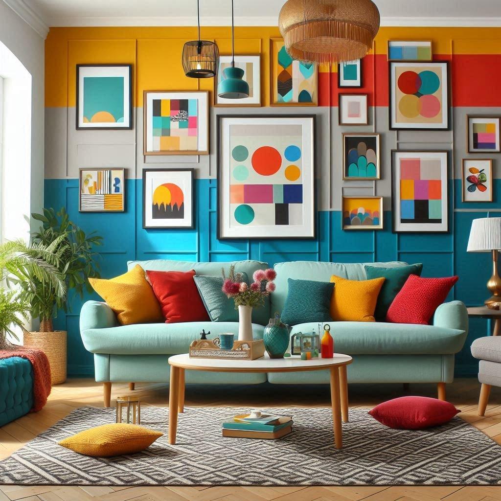 Colorful Contemporary Living‌ Room: Bright accents and modern art​ energize ⁤your space