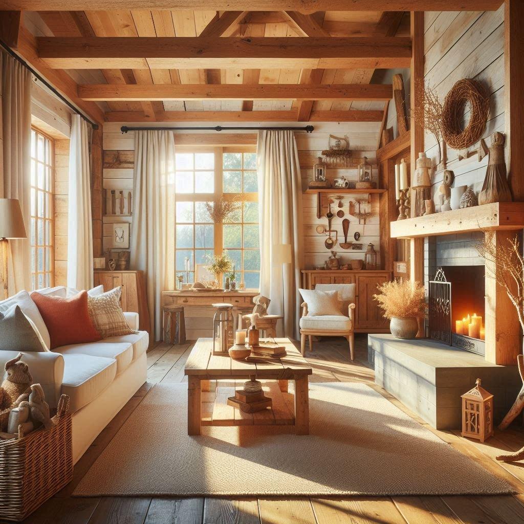 Rustic Living Room: Warm wood and earthy tones evoke cozy comfort