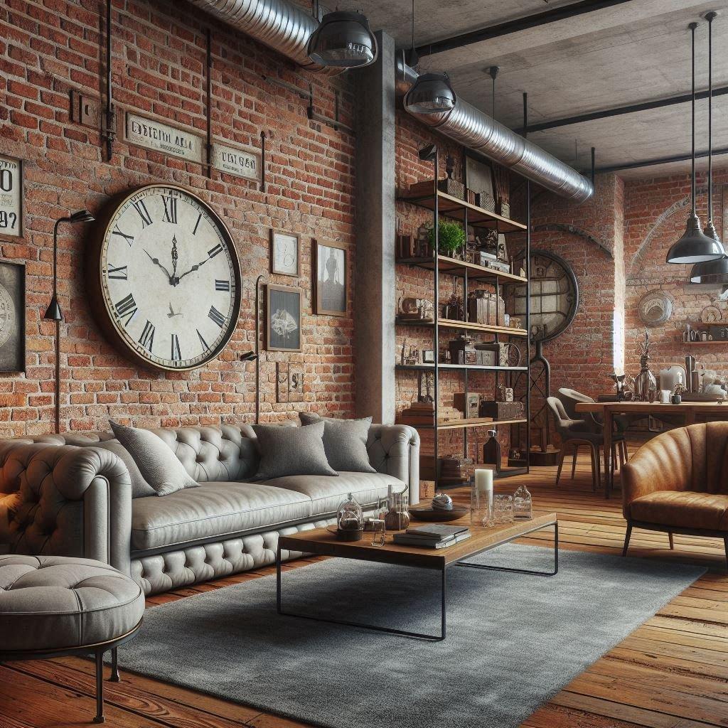 Industrial Living Room: Raw materials combine ​for an urban, edgy aesthetic