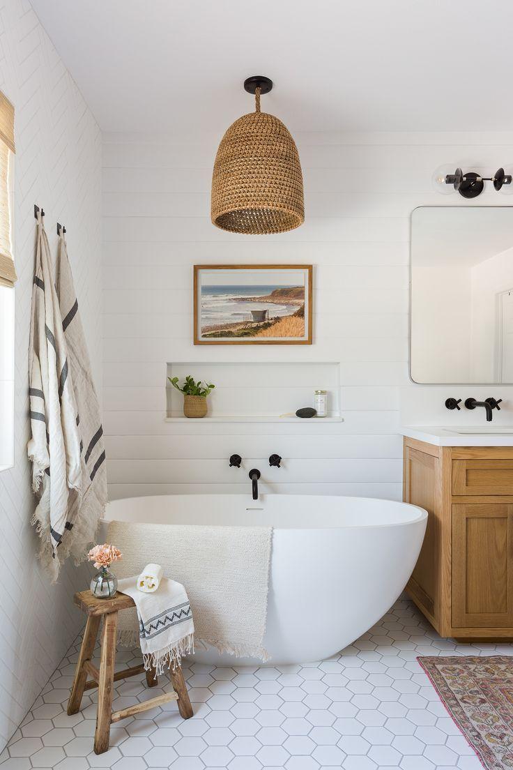 Incorporate a freestanding tub for a luxurious boho bathroom experience