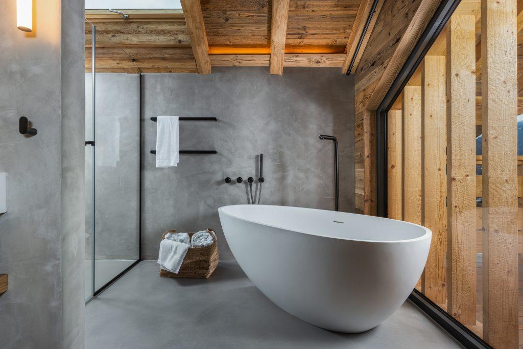 Choose natural stone tiles for a serene Chalet Bathroom aesthetic