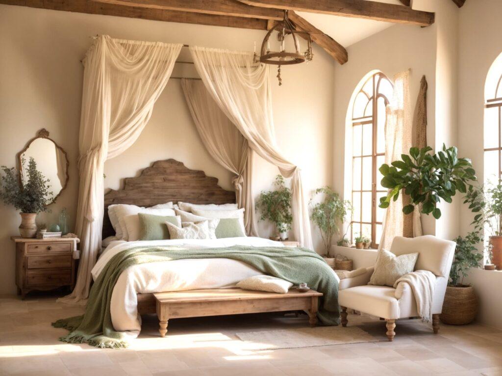 Mediterranean Bedroom: Earthy tones and natural materials create an inviting ambiance