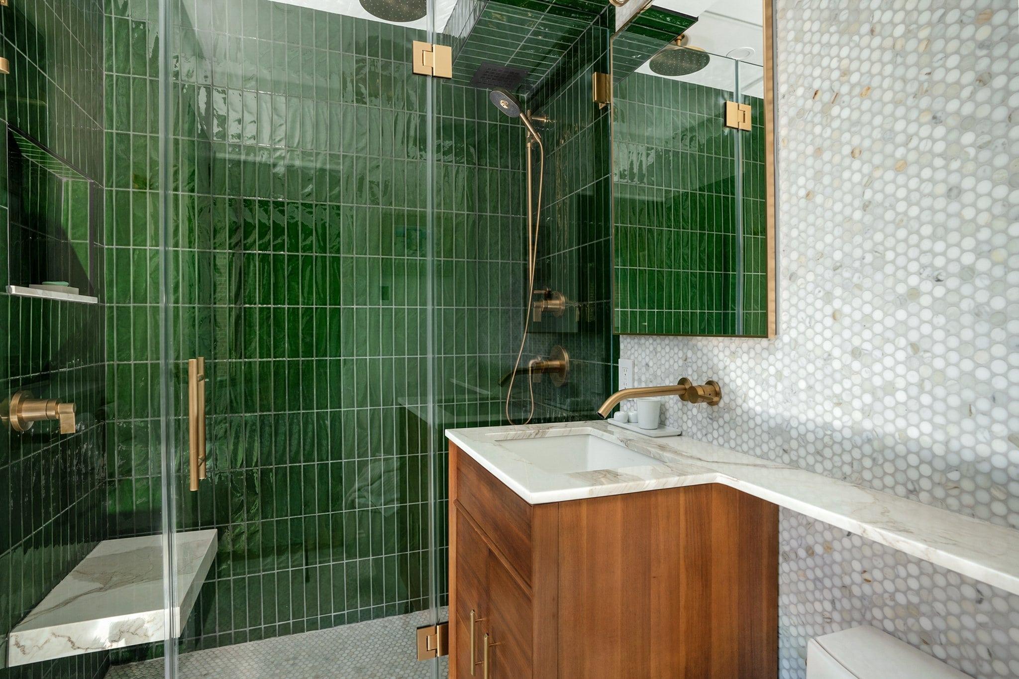 Mix vintage tiles with contemporary fixtures for an eclectic bathroom design that tells a story