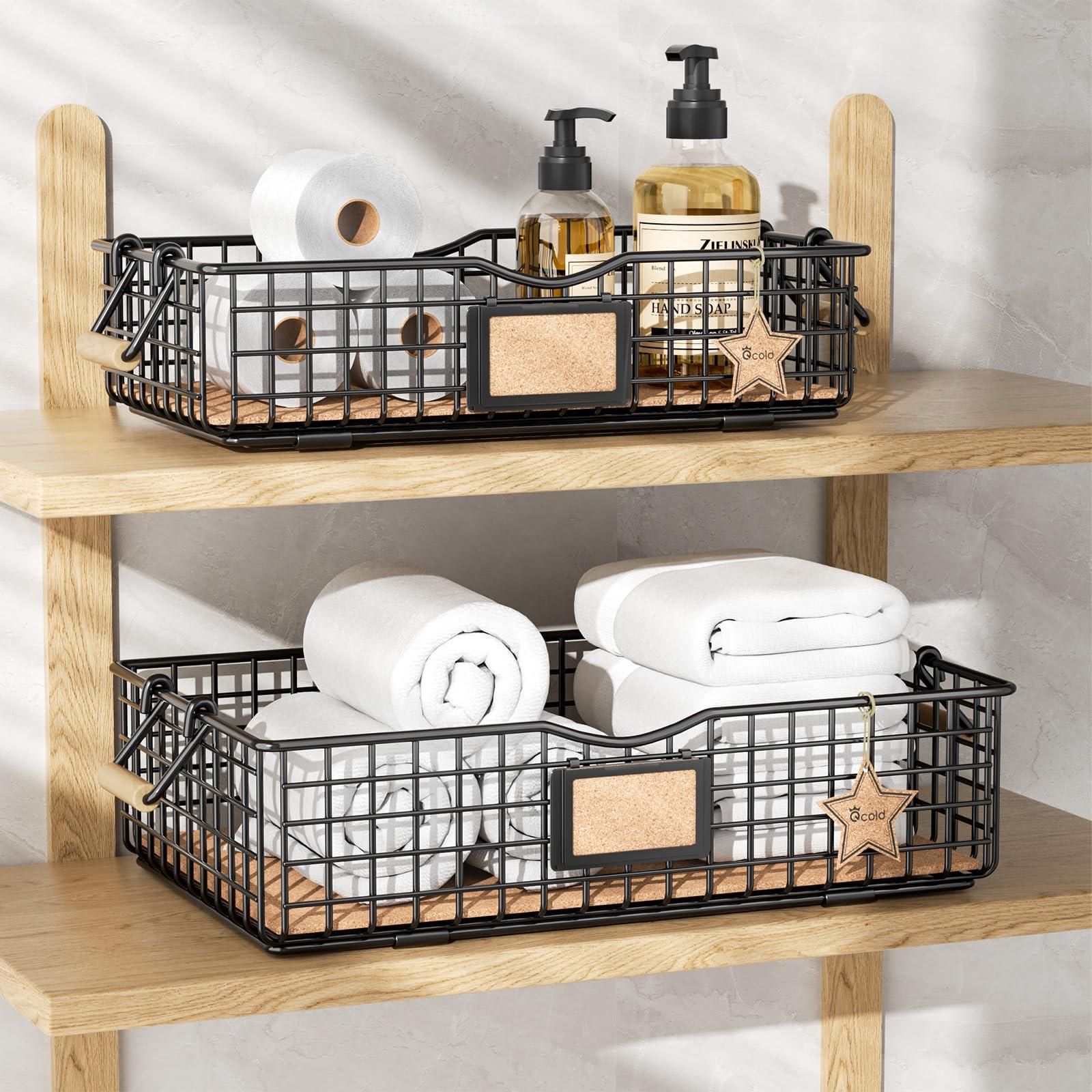 Use wooden storage baskets to keep your wooden bathroom ​organized and‌ stylish