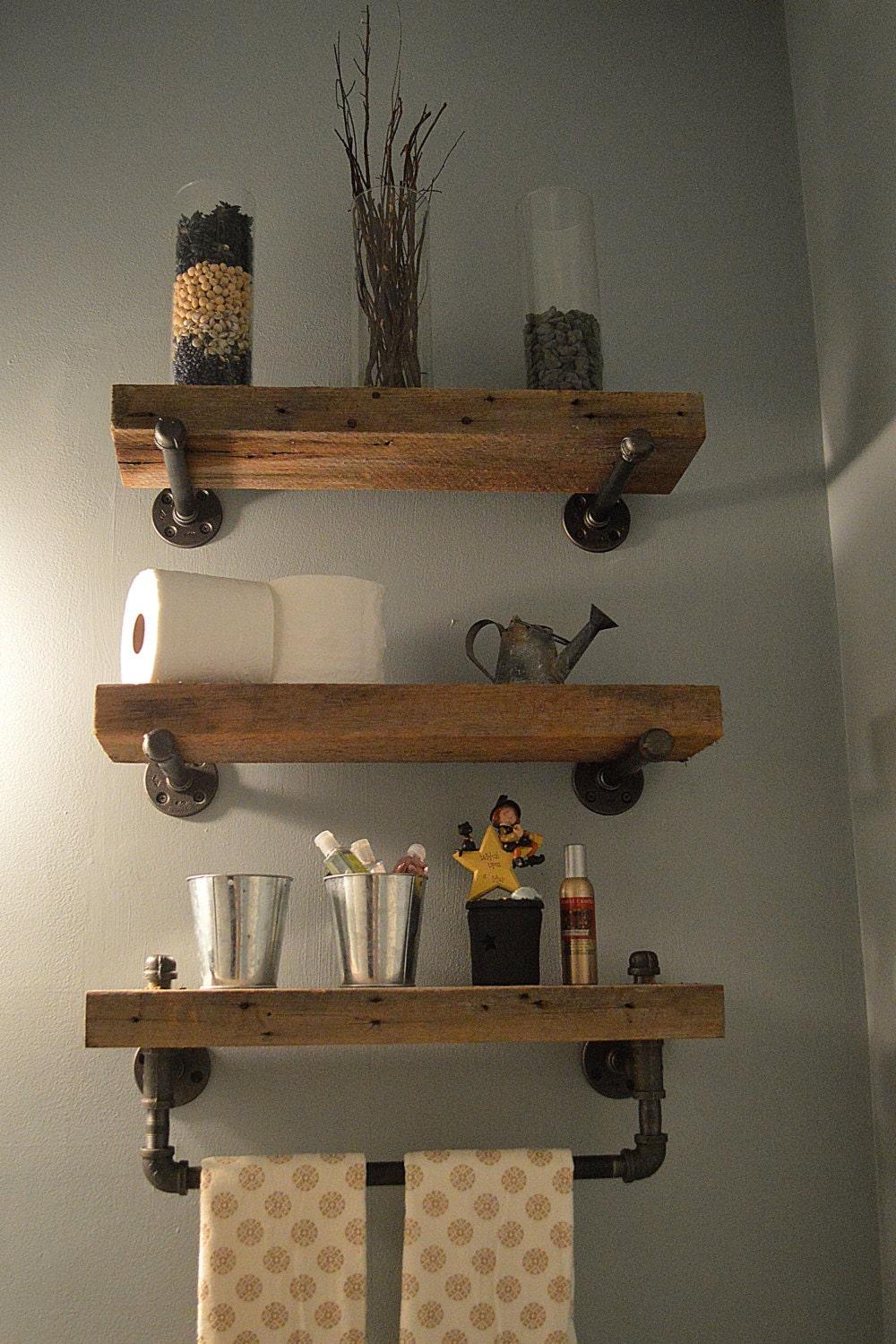 Add warmth to your space using wooden bathroom shelving for stylish organization