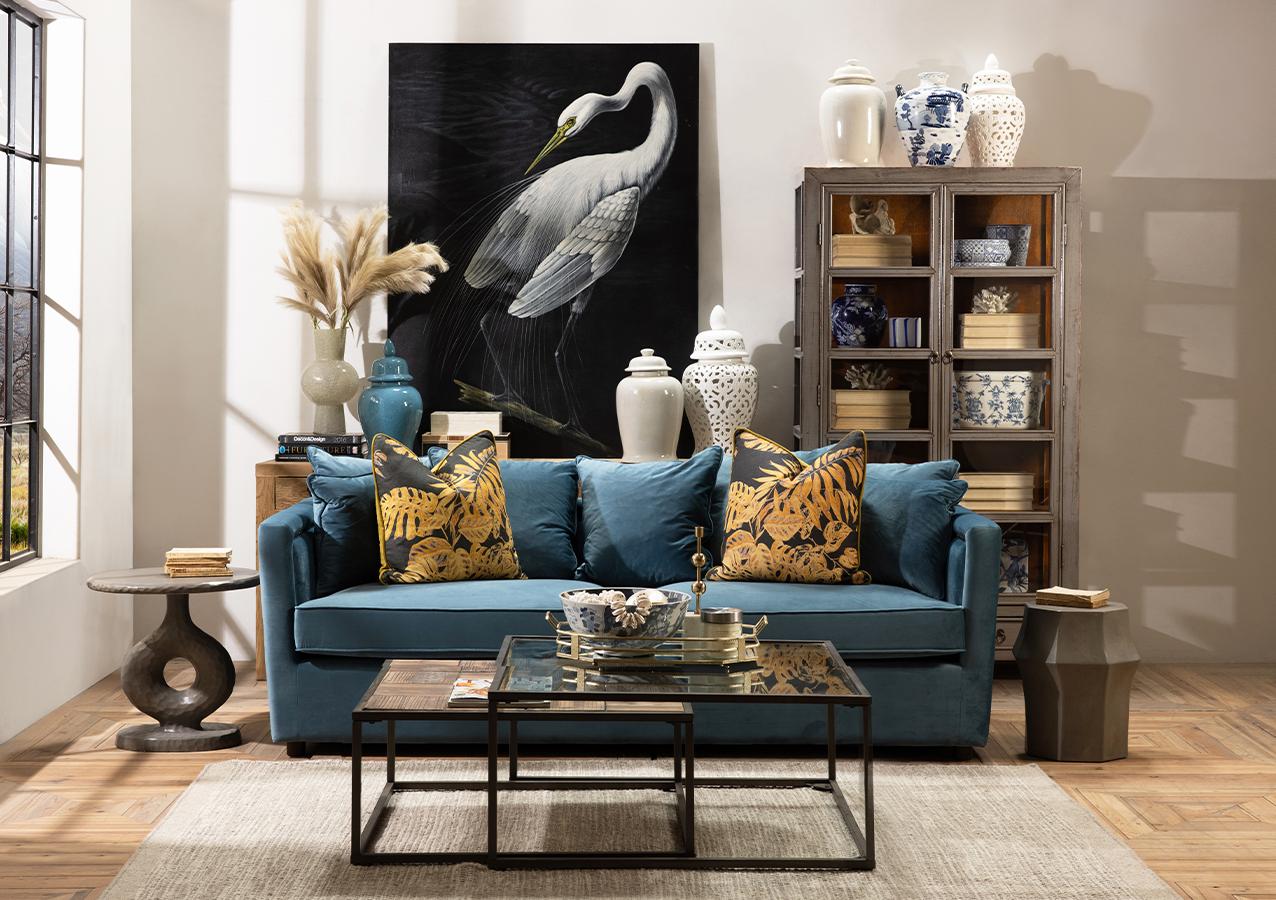 Experiment with eclectic blue living⁣ room furniture pieces