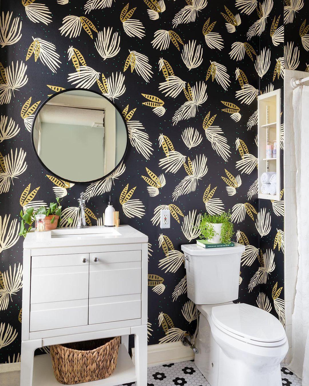 Use unexpected wallpaper patterns to create a whimsical, eclectic bathroom atmosphere