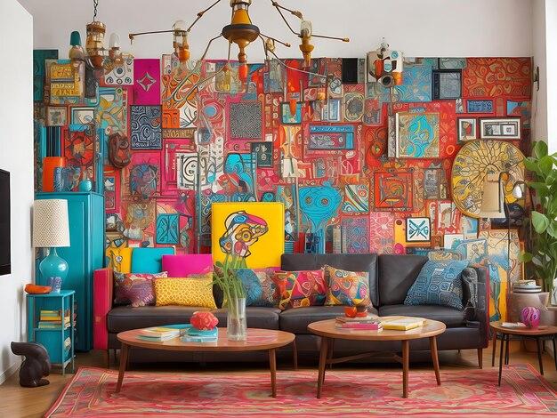 Feature a ⁤bold wallpaper that reflects your style in the eclectic living room