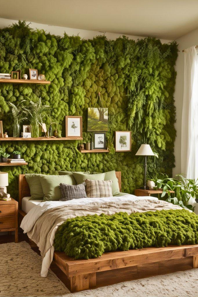 Nature-Inspired Bedroom bringing the outdoors in with greenery