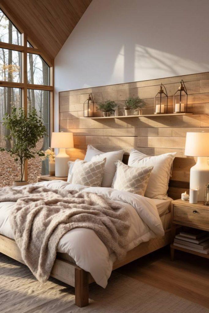 Farmhouse Bedroom: Cozy quilts and reclaimed wood create a welcoming retreat