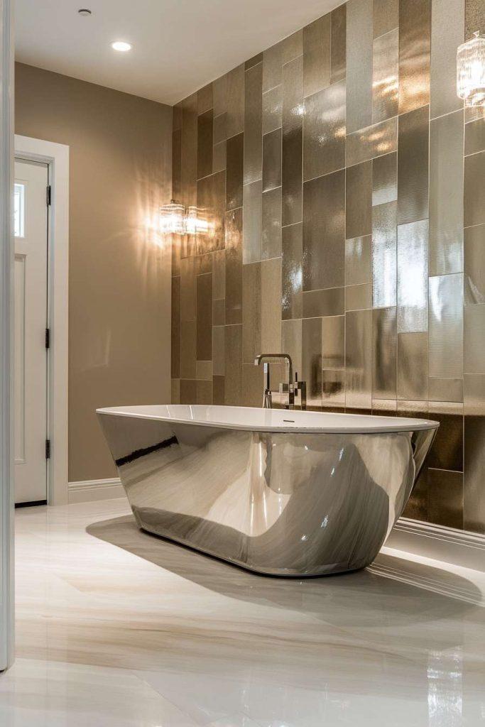 Infuse industrial elements, like metal accents, into your eclectic bathroom for contrast