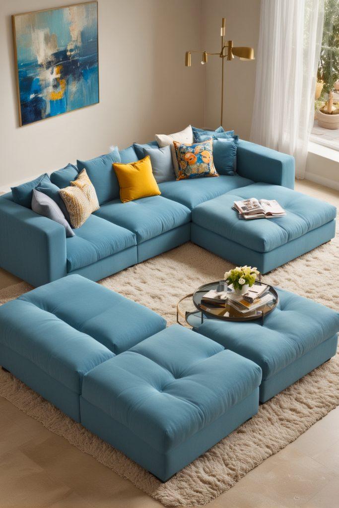 Use blue cushions on a neutral ‌couch for ⁢a balanced look