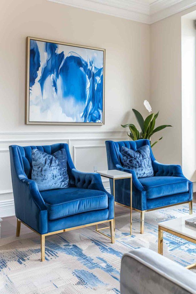 Select ⁤a striking blue sofa as a focal point in ‍your living room