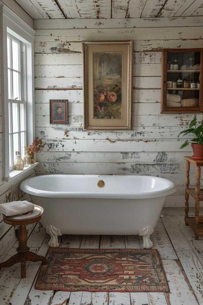 Shiplap walls evoke classic farmhouse charm in ⁢any bathroom setting