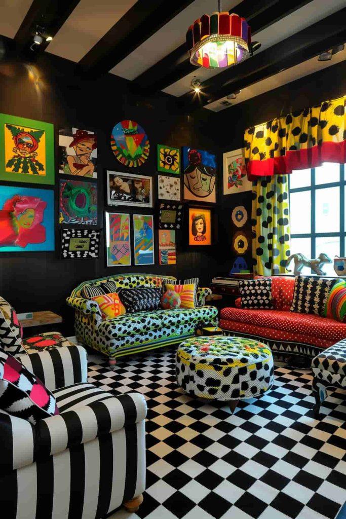 Retro‍ Pop Living Room: Bright colors and funky patterns inject⁤ fun energy