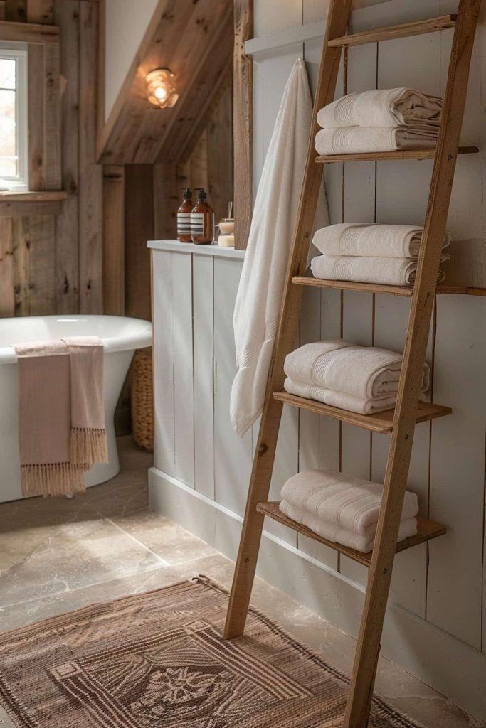 Embrace rustic ⁤accessories, like a vintage ladder, to enhance your farmhouse bathroom decor